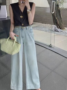 palace宫直筒阔腿牛仔裤女2024夏季九分小个子高腰宽松显瘦阔脚裤