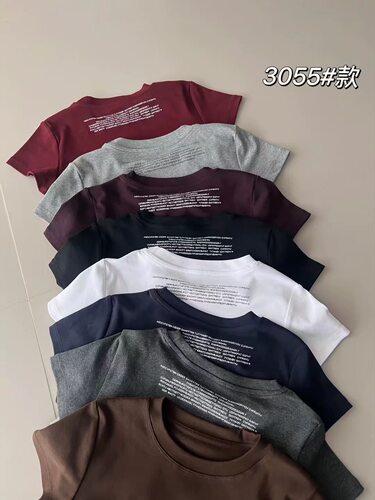 元熙3055 韩系秋夏新品圆领简约百搭显瘦螺纹棉短袖打底T恤衫女潮