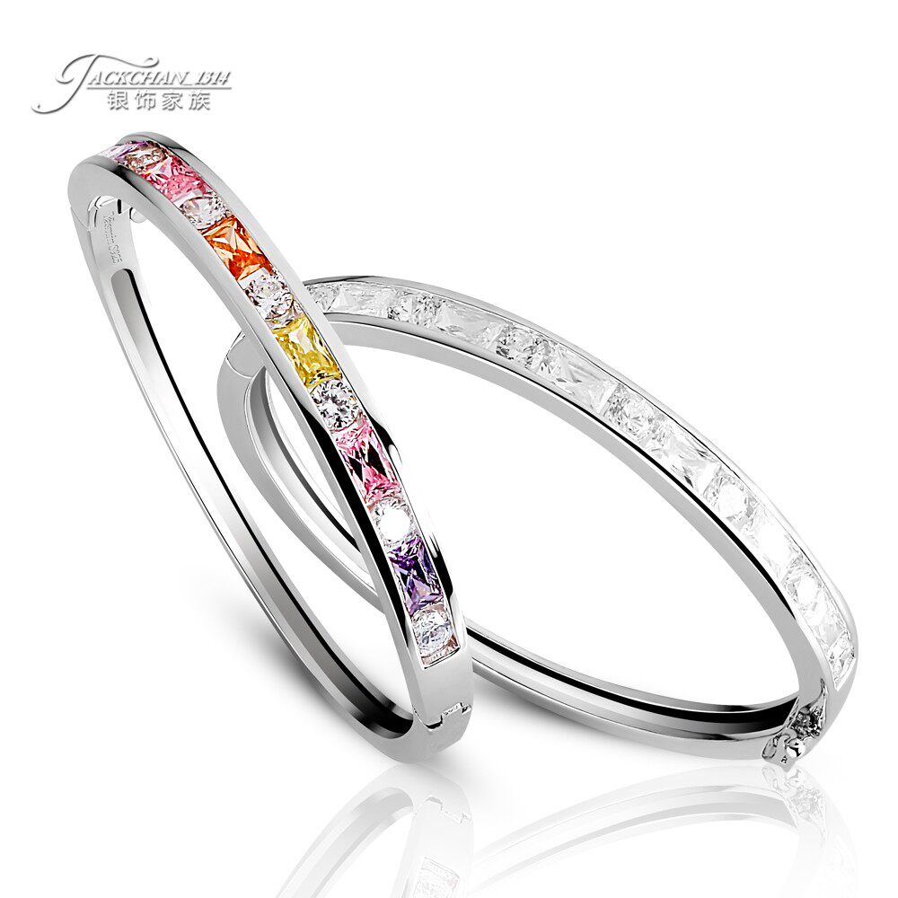 精美925纯银手镯女手饰品彩锆闺蜜手饰七夕情人节生日礼物送女友