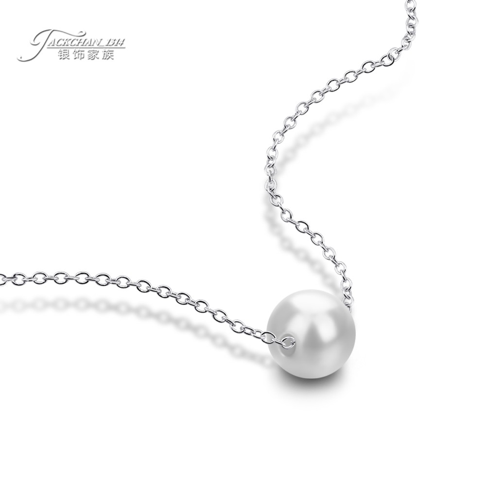 经典简单925纯银珍珠项链时尚流行饰品幸运圆珠女款颈链宴会配饰