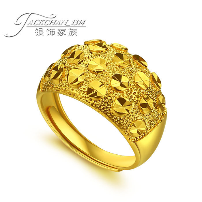 欧币镀金色食指戒女款式镀24K真黄金戒指宽版可调节久不掉色戒指