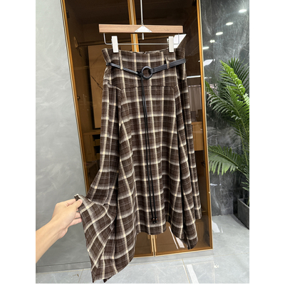 N货！不规则羊毛格子A字半身裙