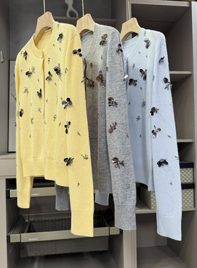 清仓不予退换！柔温暖！钉珠亮片羊绒圆领长袖针织衫女C2815~ZY