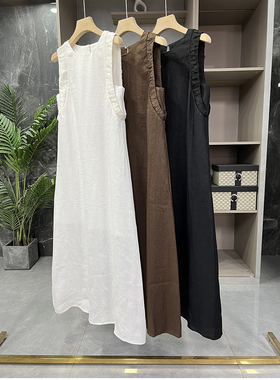 清仓不予退换！uan单！亚麻V领无袖背心连衣裙25245~ME