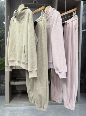 工厂外M单！加绒半开领连帽卫衣+休闲裤套装女   M02357~ZY