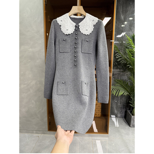 251SS374 莼尾 收腰加厚羊绒娃娃领针织连衣裙 法柜 G上6K