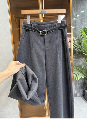 尖货！简洁高ji感！条纹羊毛中高腰休闲镰刀裤女   M272706~JS