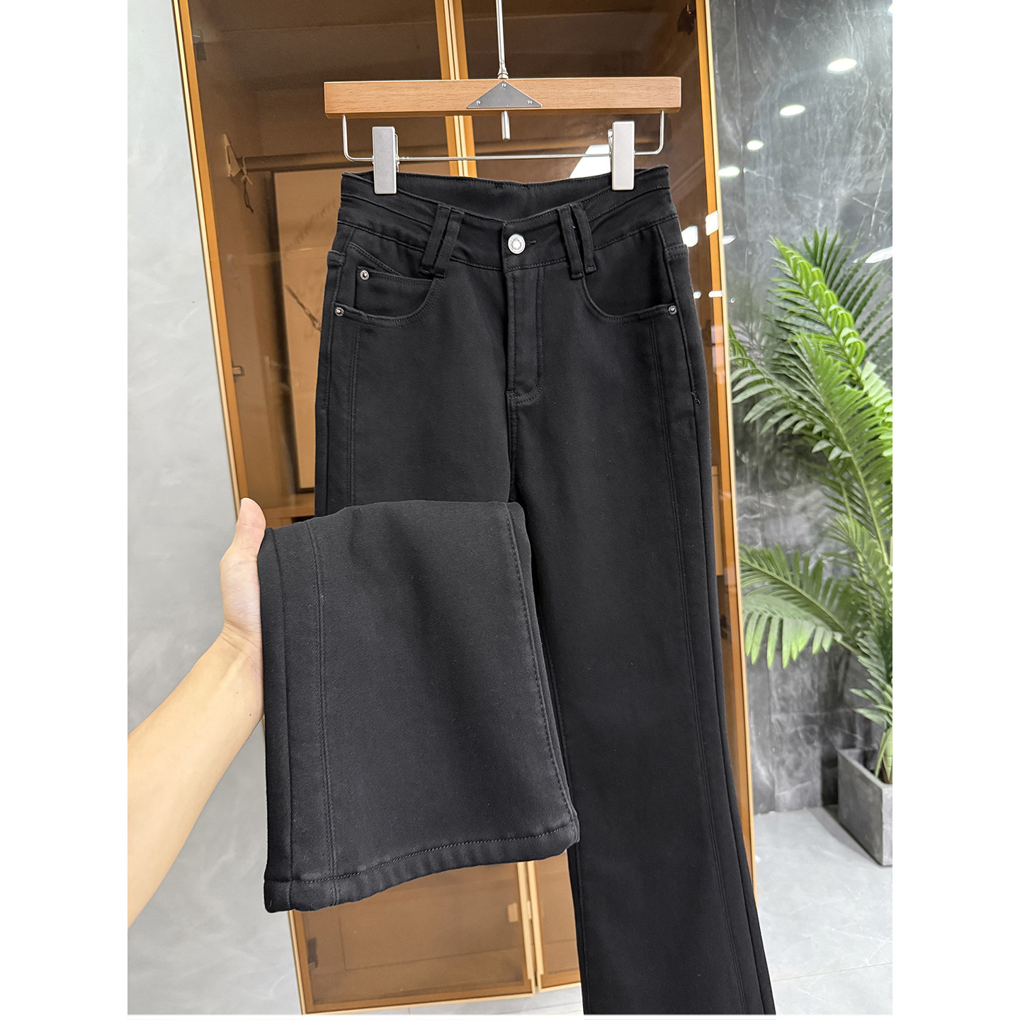 N货！修身微弹加绒牛仔喇叭裤