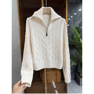气质款！美得毫不费力！羊绒半拉链翻领麻花针织毛衣女 250995~JS