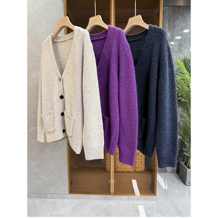 20251069 G上8K 外套女 宽松羊绒V领针织开衫 jin口P牌料