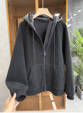 厂里推荐外M订单！宽松拼接连帽颗粒绒卫衣外套女   MZ90787~JS