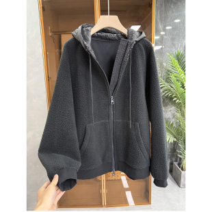 MZ90787 宽松拼接连帽颗粒绒卫衣外套女 外M订单 厂里推荐