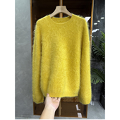 730861 yuan单P牌料 柔糯宽松拉绒羊绒圆领针织毛衣女