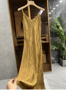 清仓不退#A~心头爱！重磅褶皱提花醋酸吊带连衣裙  02510