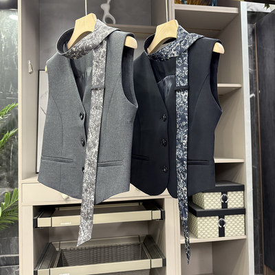 Q货！飘带醋酸V领西装短马甲