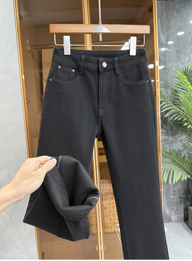 小个子收！藏肉显瘦！薄绒中高腰牛仔烟管九分裤女   M3399731~JS