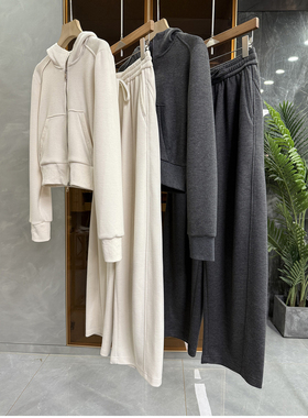 口碑工厂品质！休闲羊毛连帽短卫衣外套+长裤套装女    M02376~ME