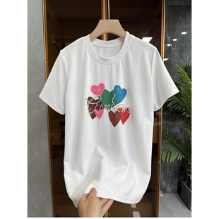 M106008 墙裂推荐 棉T恤女 钉珠印花爱心圆领短袖 JU好穿