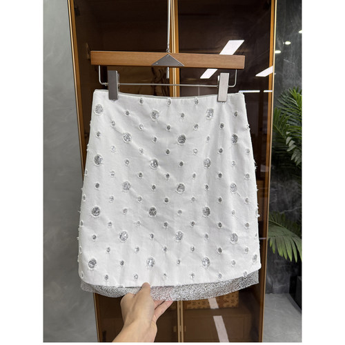 N货！破洞亮片高腰牛仔A字短裙