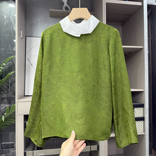 上衣女 国风新中式 G上3K 真丝提花撞色翻领长袖 Y732