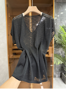 整个夏天都离不开它！薄款羊毛针织衫V领短袖上衣女  S85453~JS
