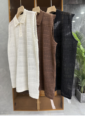 清仓不予退换！丝莱赛尔钩花镂空针织衫POLO领无袖上衣女D1926~ME