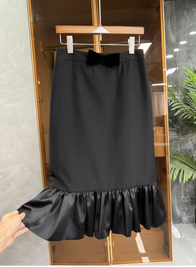 yi定冲！美到尖叫！拼接荷叶摆羊毛包臀半身裙女    20250702~JS