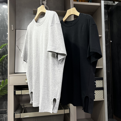 N货！宽松开衩圆领落肩短袖棉T恤