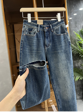 清仓不予退换#4型好，质感更赞！微弹九分牛仔老爹裤女K852