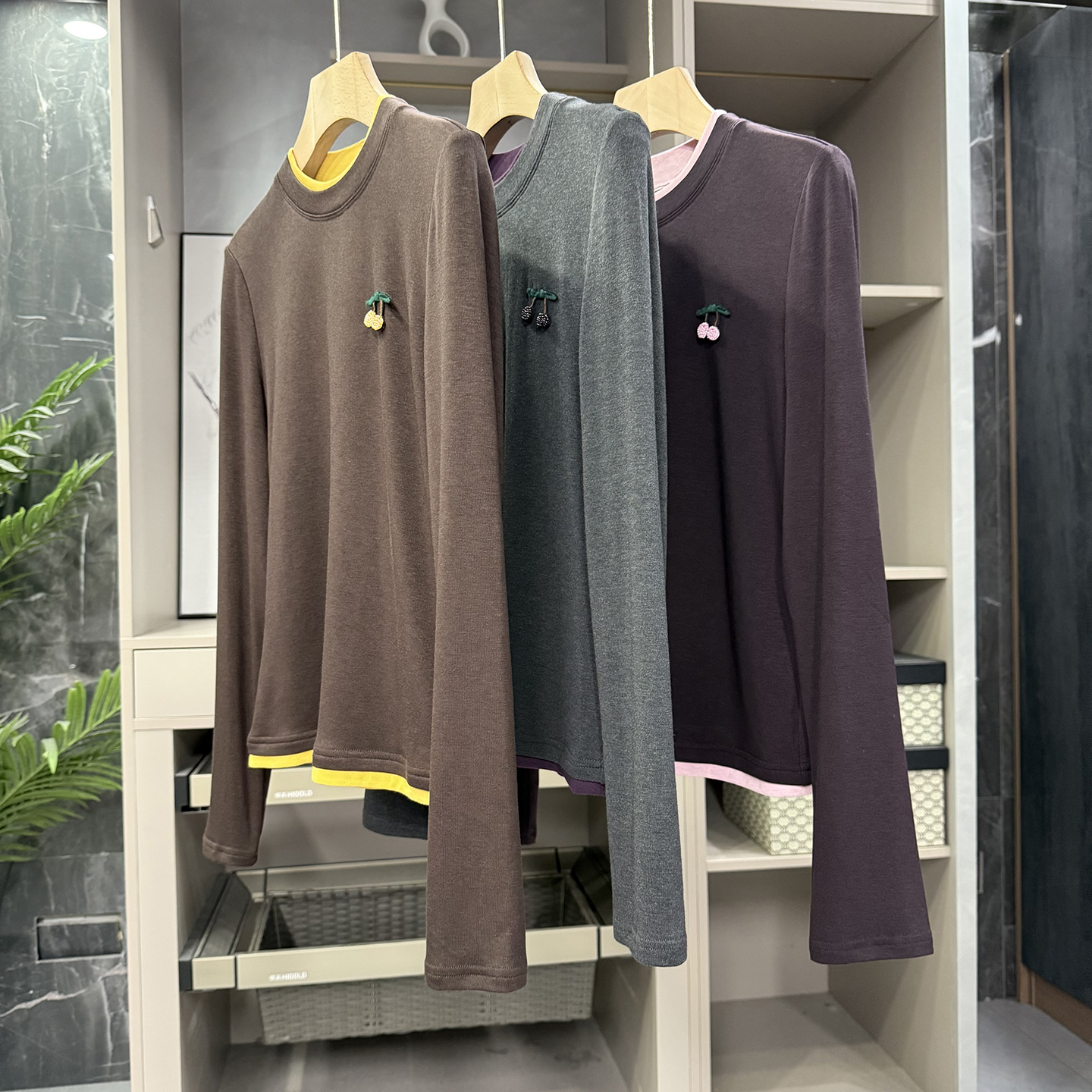 N货！撞色羊毛圆领长袖打底衫T恤