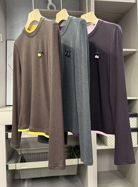 清仓不予退换！搭！羊毛撞色圆领长袖打底衫T恤女X0132~ZY