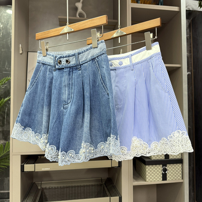 大N货！花边钉珠高腰A字短裤