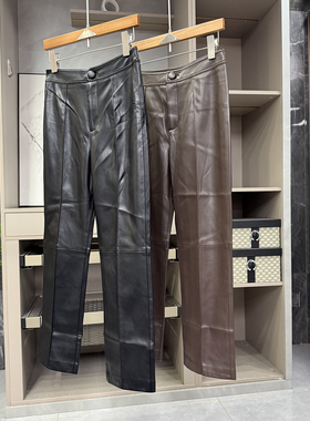 厂里推荐P牌料！柔软蛋白皮磨毛小直筒九分皮裤女  W257510~ZY