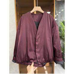 柜款！行走小暖炉！宽松真丝白鹅绒羽绒服V领外套女  W257259~JS