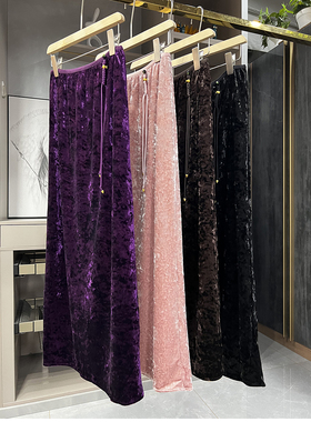 清仓不予退换！力女神！褶皱丝绒盘扣流苏后开叉半身裙女23931