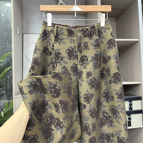 复古羊毛提花休闲直筒九分裤
