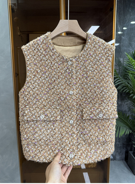 厂里狂推！法式订单！绵羊毛粗花呢圆领马甲女    737560~JS