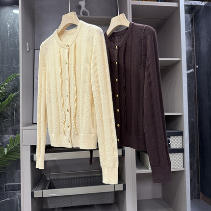 yuan出！优雅法式！镂空钩花羊毛圆领针织开衫女    KS793~ZY