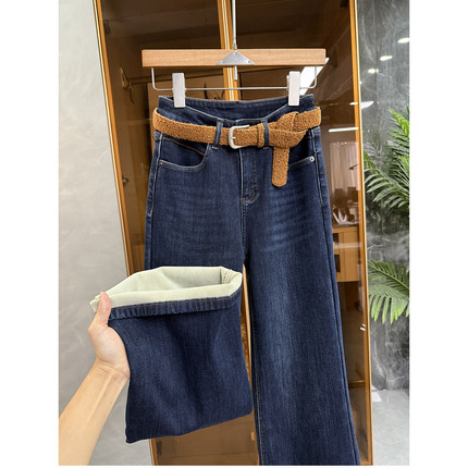 冬季里的细腰大长腿！微弹加厚绒牛仔喇叭裤女    M778189~JS