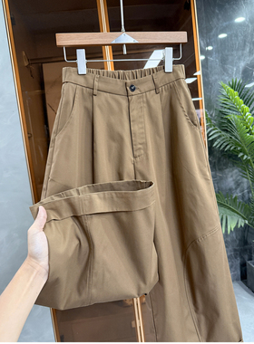 yuan出！P牌面料！工装风后松紧休闲阔腿九分裤女   C2772~JS