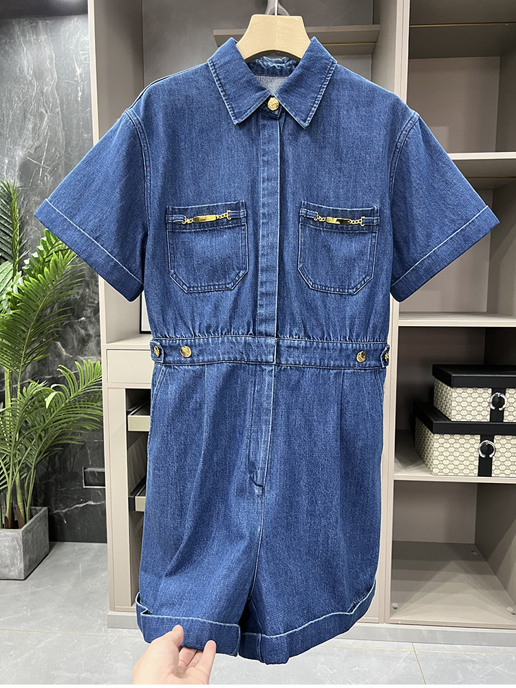 外m订单显瘦牛仔短袖连体裤女   23ltk11