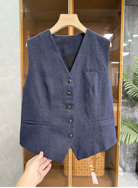 清仓不予退换！神器！拼接亚麻牛仔V领西装马甲女C2863~ME