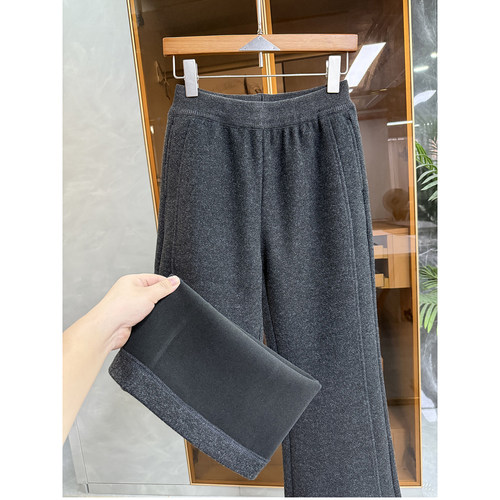 Q货！保暖瘦腿并存！绒面羊毛松紧腰休闲加绒喇叭裤女   R9229~ME