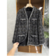 法式 AE0349 莼尾G货 宽松格子粗花呢羊毛V领外套女