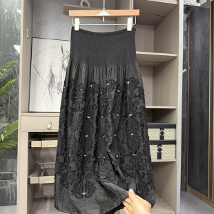 168895 重工烧花褶皱A字半身裙女 G上3K 大工厂尖货