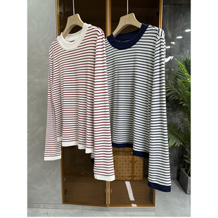 DC585 咆哮推荐 针织T恤女 天丝羊毛条纹圆领长袖 JU好穿