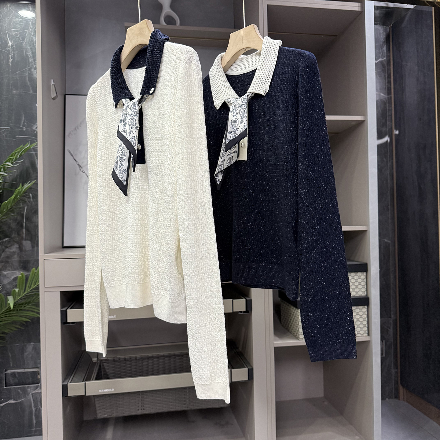 N货！披巾POLO领长袖羊毛针织衫