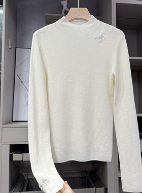 穿出纸片人既视感！羊绒羊毛半高领针织打底衫女     D2970~ZY