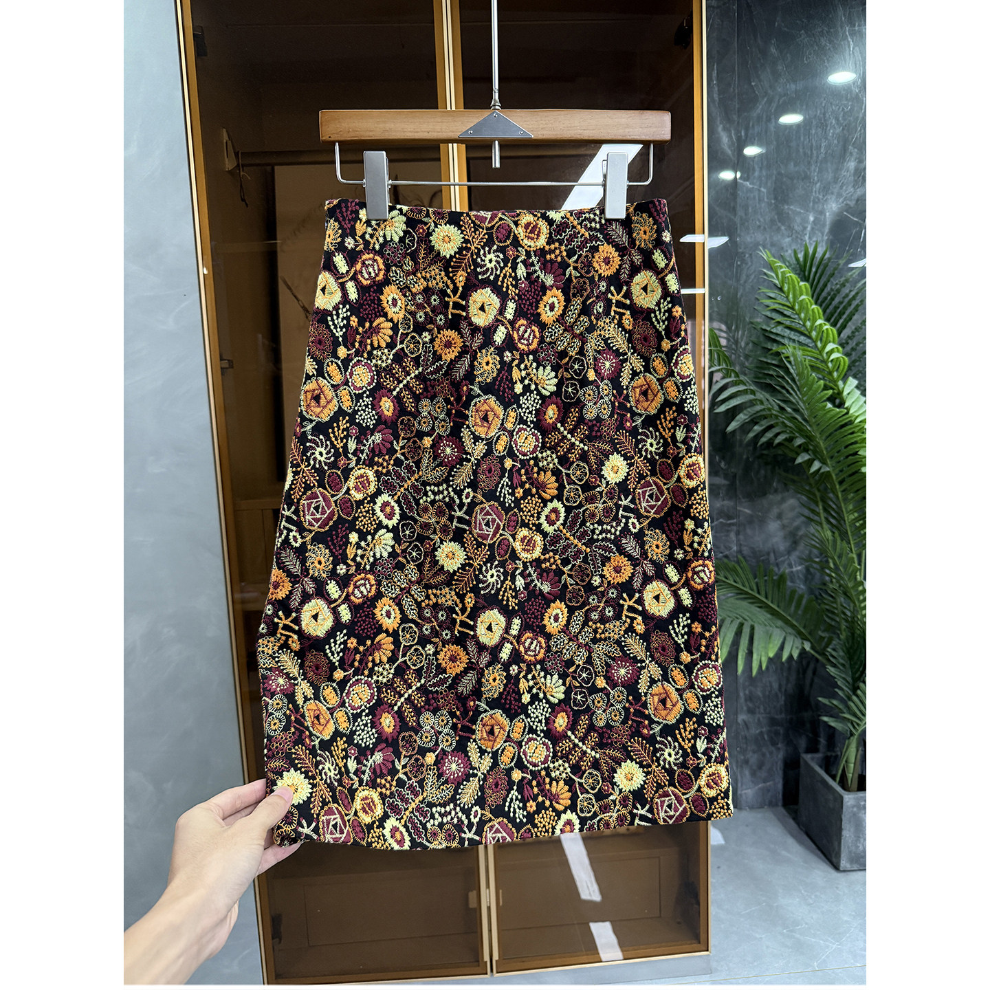 N货！重工刺绣亚麻高腰A字半身裙