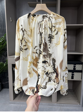 清仓不予退换！展会订单！宽松印花真丝双绉衬衫上衣女YX3218~ME